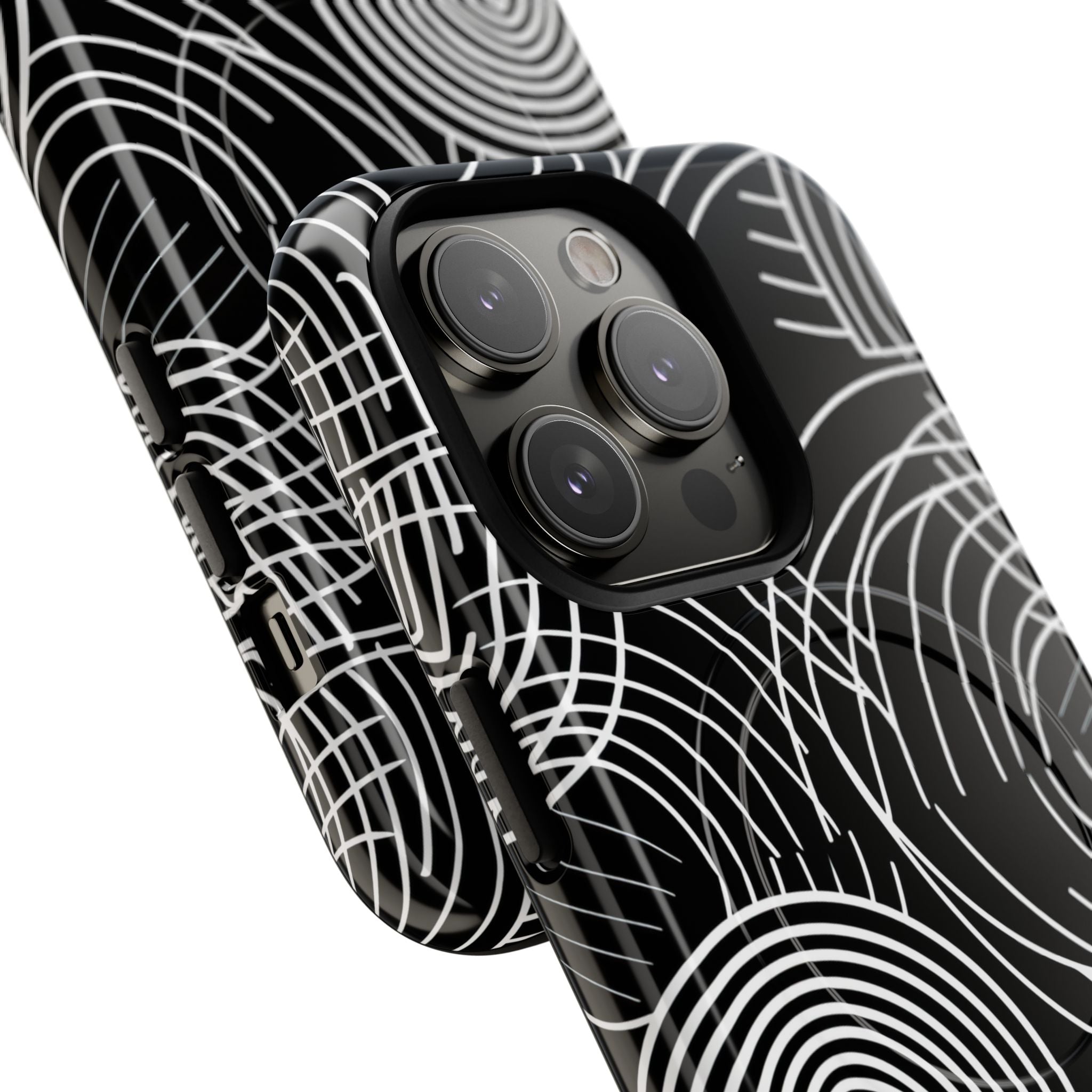 Monochrome Spiral Curves iPhone 14 - Tough+