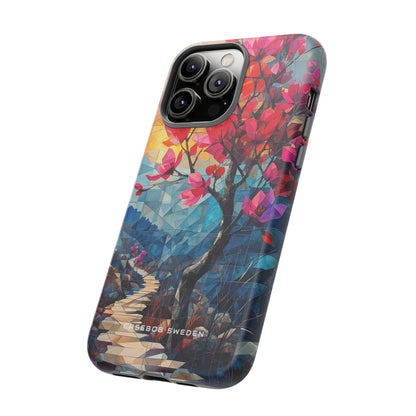 Vibrant Geometric Tree Landscape iPhone 14 - Tough Phone Case