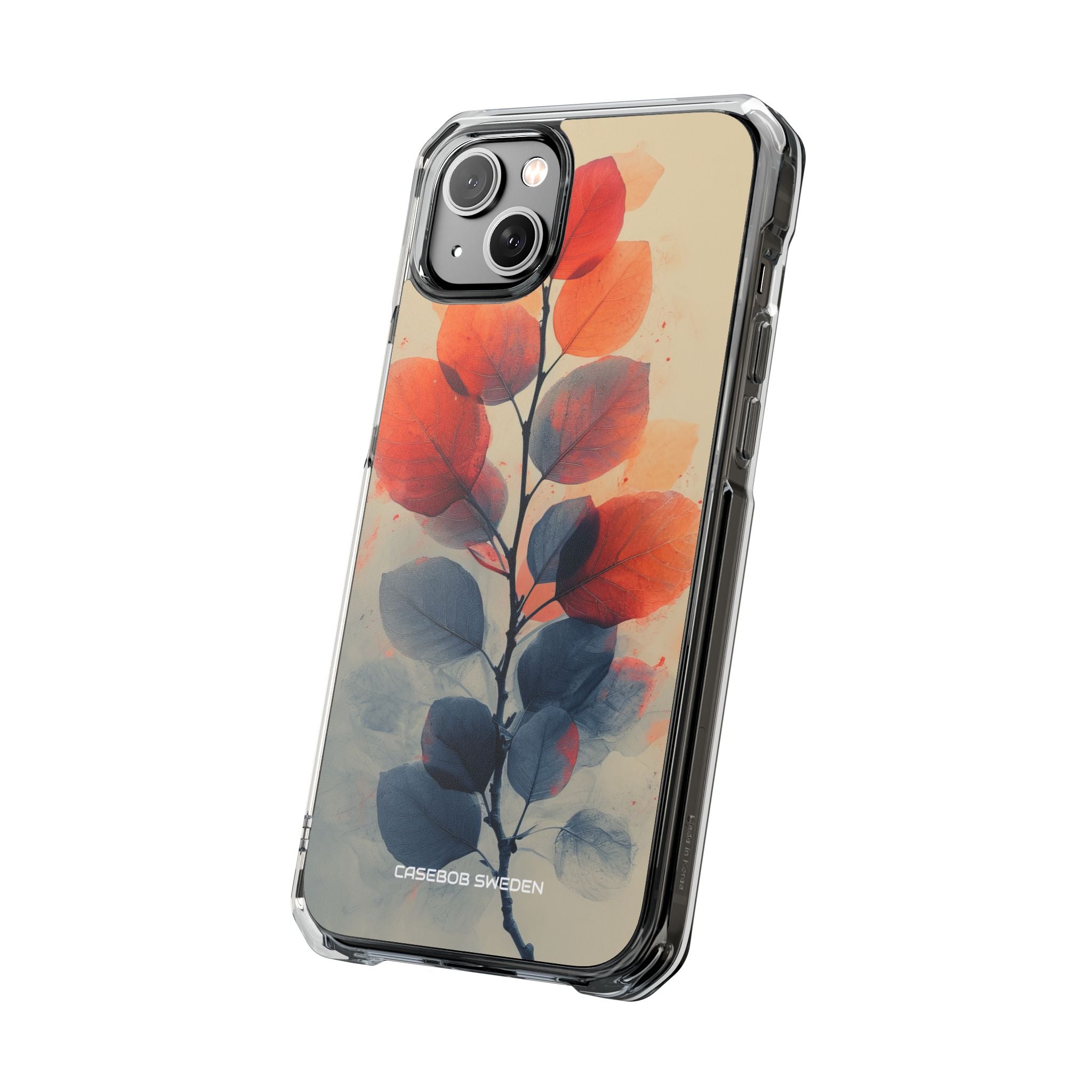 Orange Gray Leaves - Clear Impact iPhone 14 Phone Case