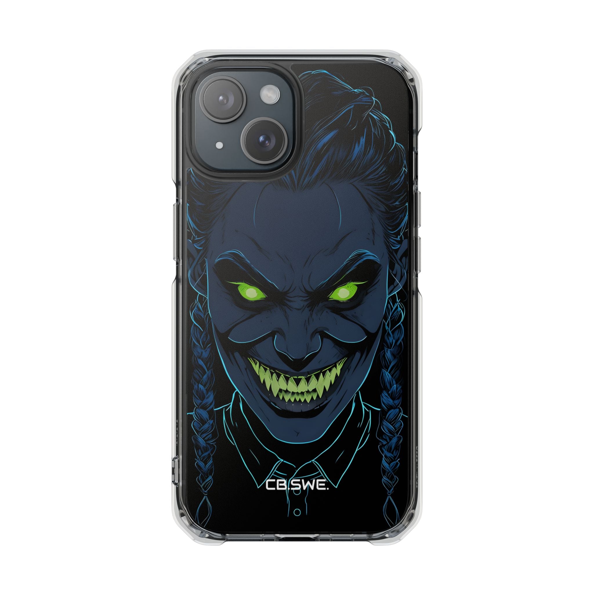 Eerie Sinister Character Neon Green Eyes iPhone 15 - Impact Clear+