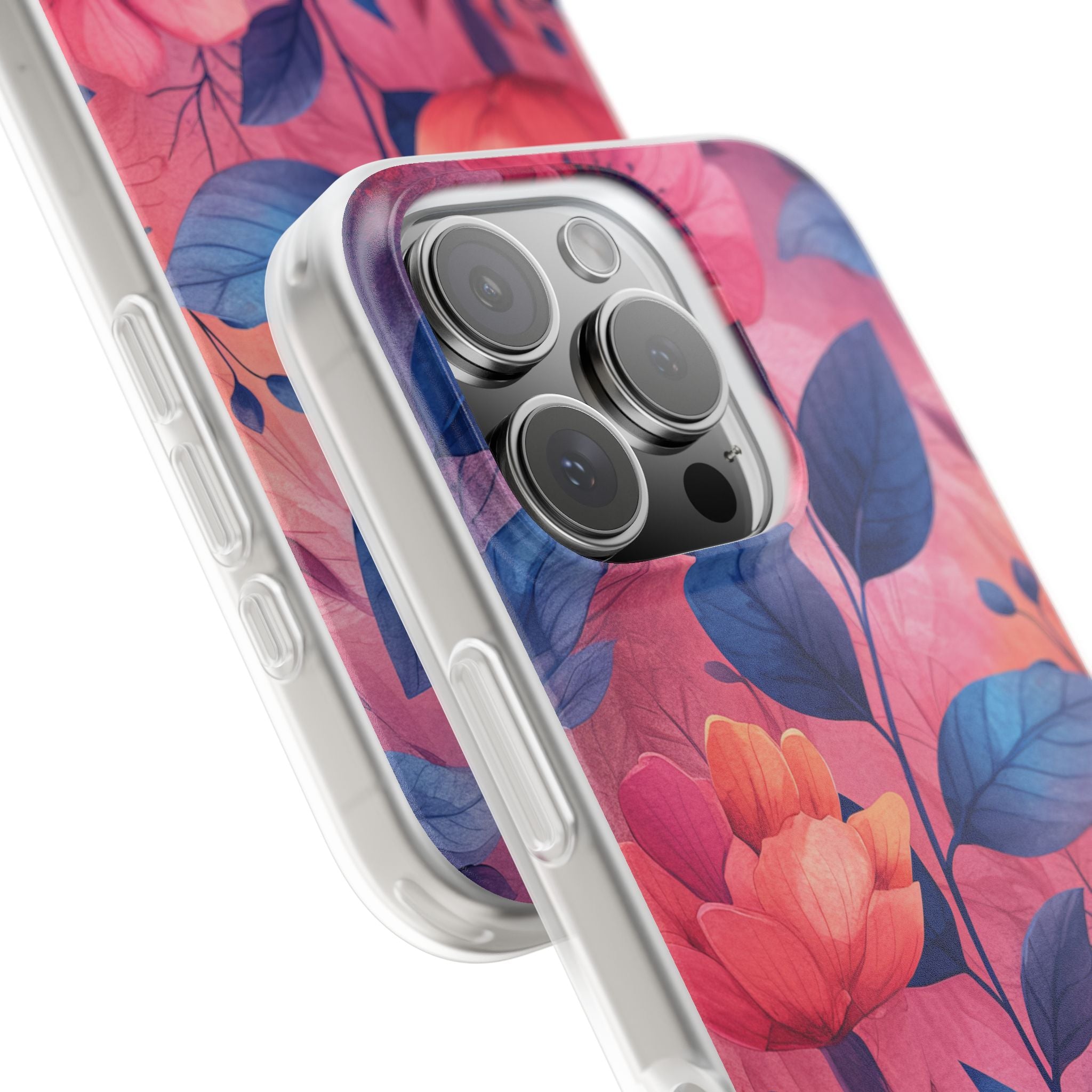 Pink Blue Floral - Flexi iPhone 16 Phone Case