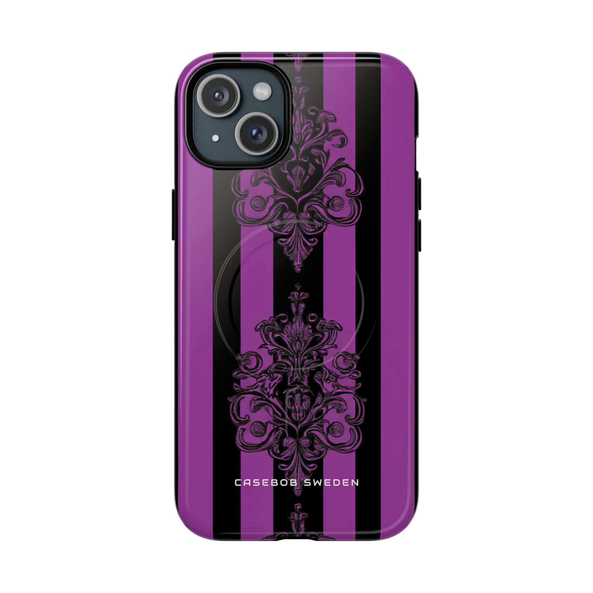 Gothic Elegance with Vertical Stripes and Ornamental Motifs iPhone 15 | Tough+ Phone Case