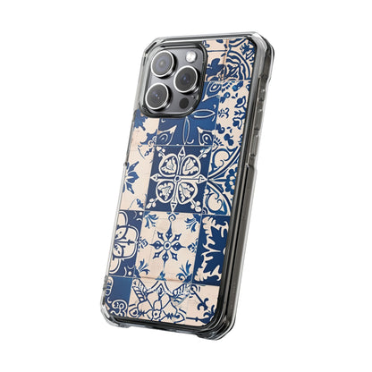 Mediterranean Blue Ceramic Line Art Tiles iPhone 15 - Clear Impact Phone Case