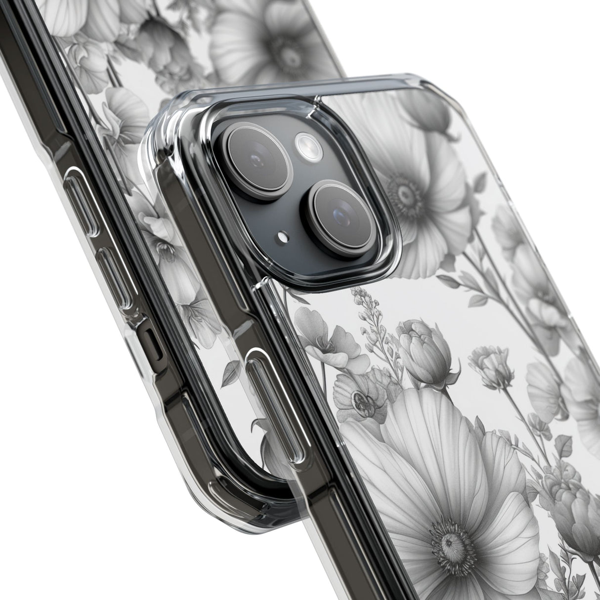 Monochrome Flora – Handyhülle für iPhone (Clear Impact – Magnetisch)