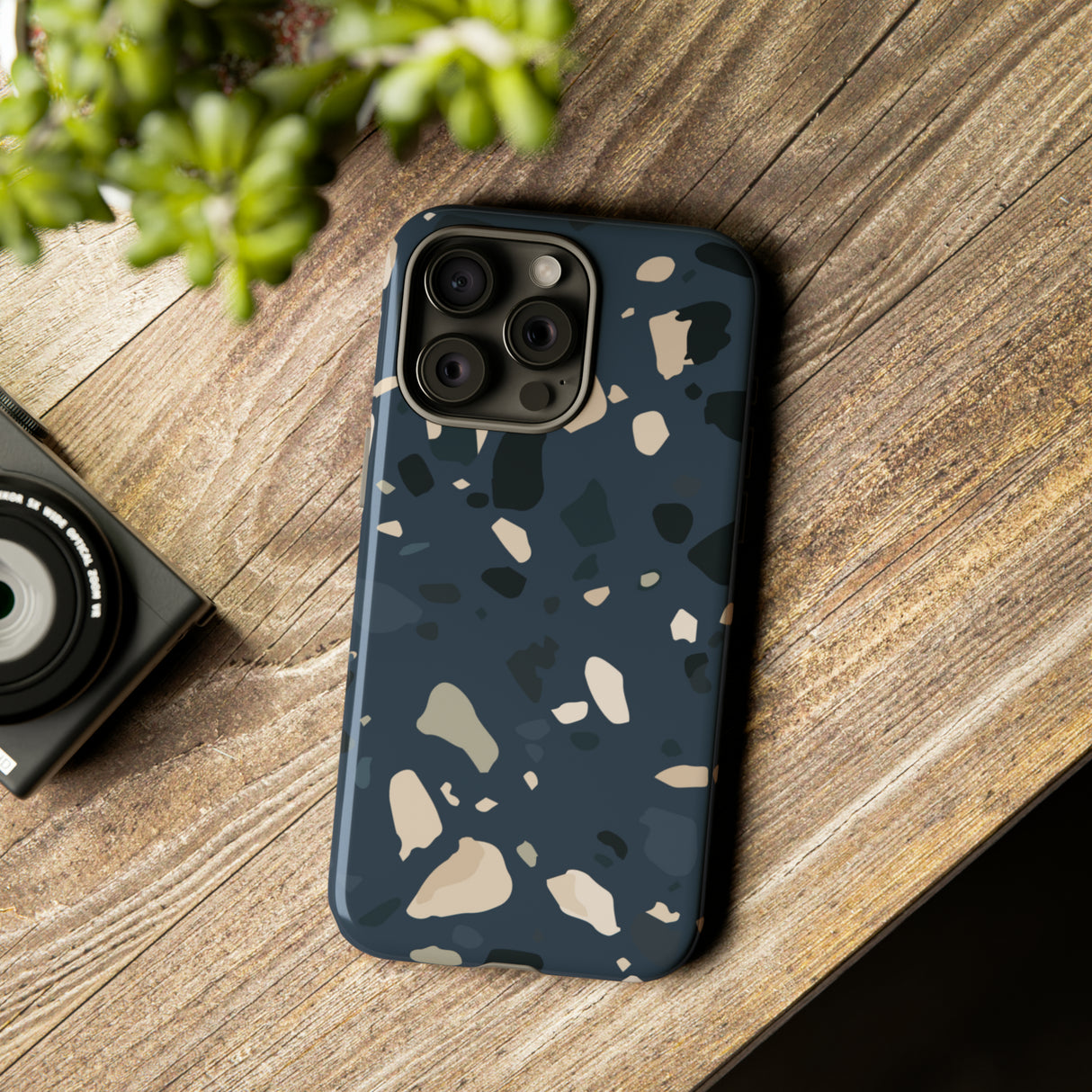 Dark Blue Terrazzo - Protective Phone Case