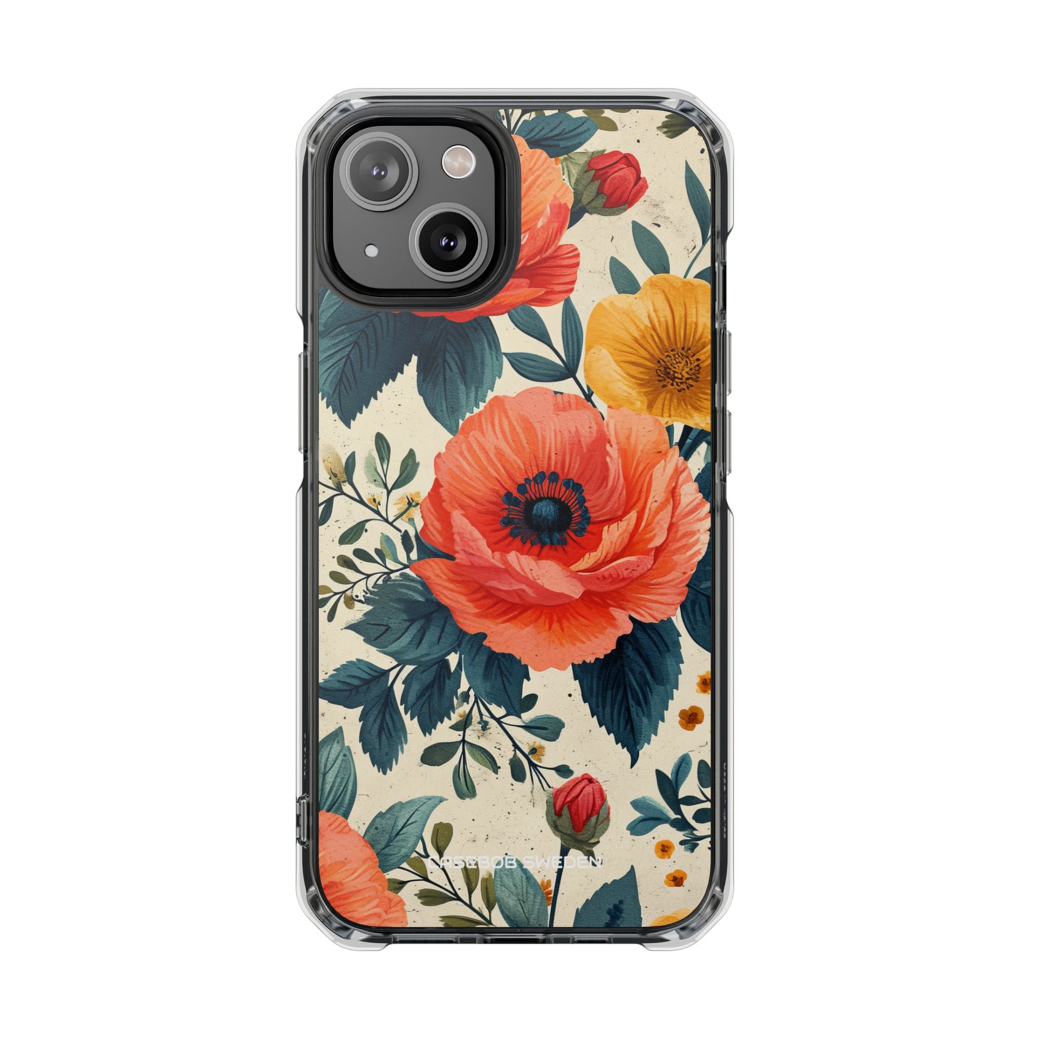 Vibrant Botanical Poppies - Clear Impact iPhone 14 Phone Case