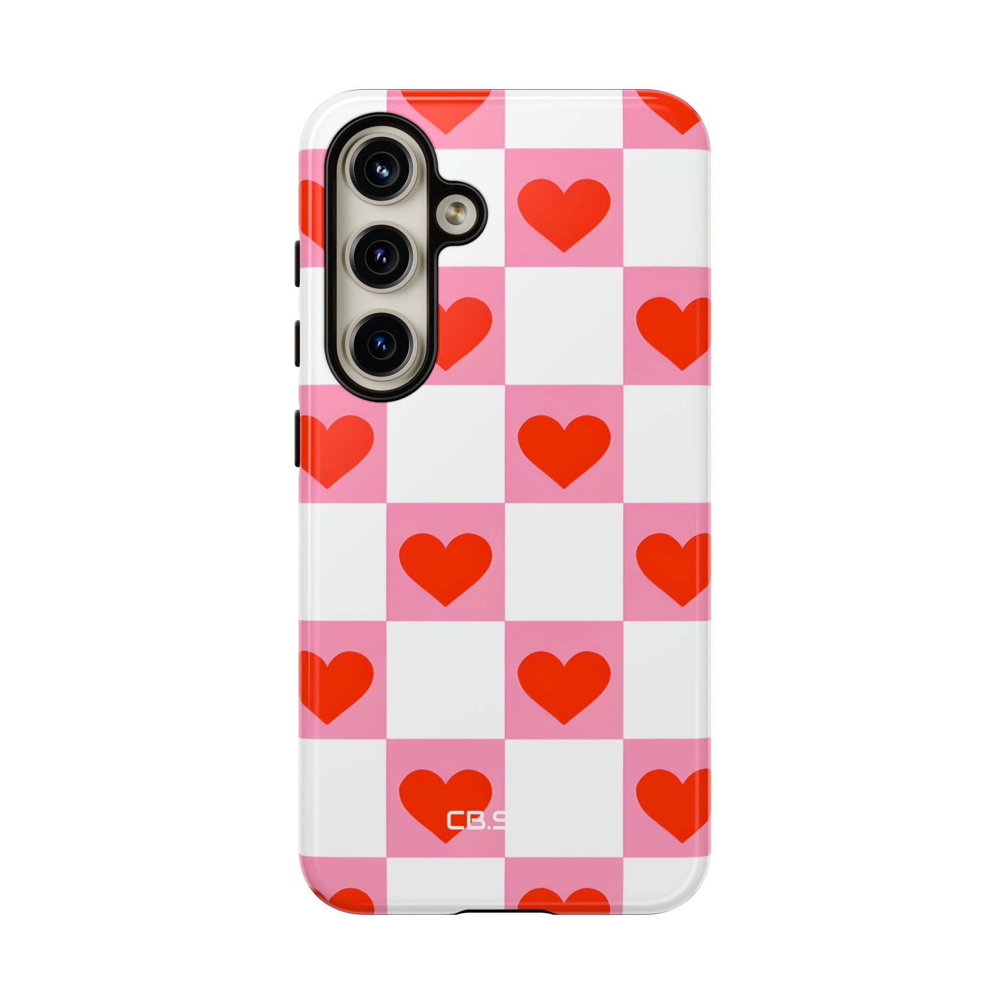 Charming Pink White Checkerboard Heart Shapes Samsung S24 - Tough