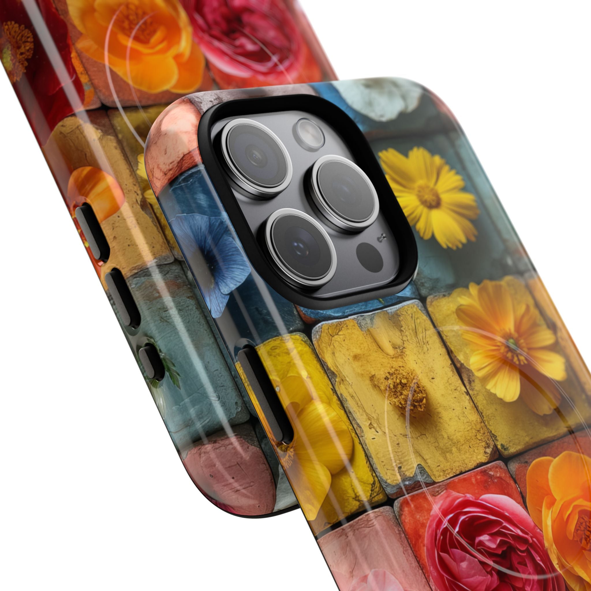 Vibrant Floral Tiles - Tough + MagSafe® iPhone 15 Phone Case