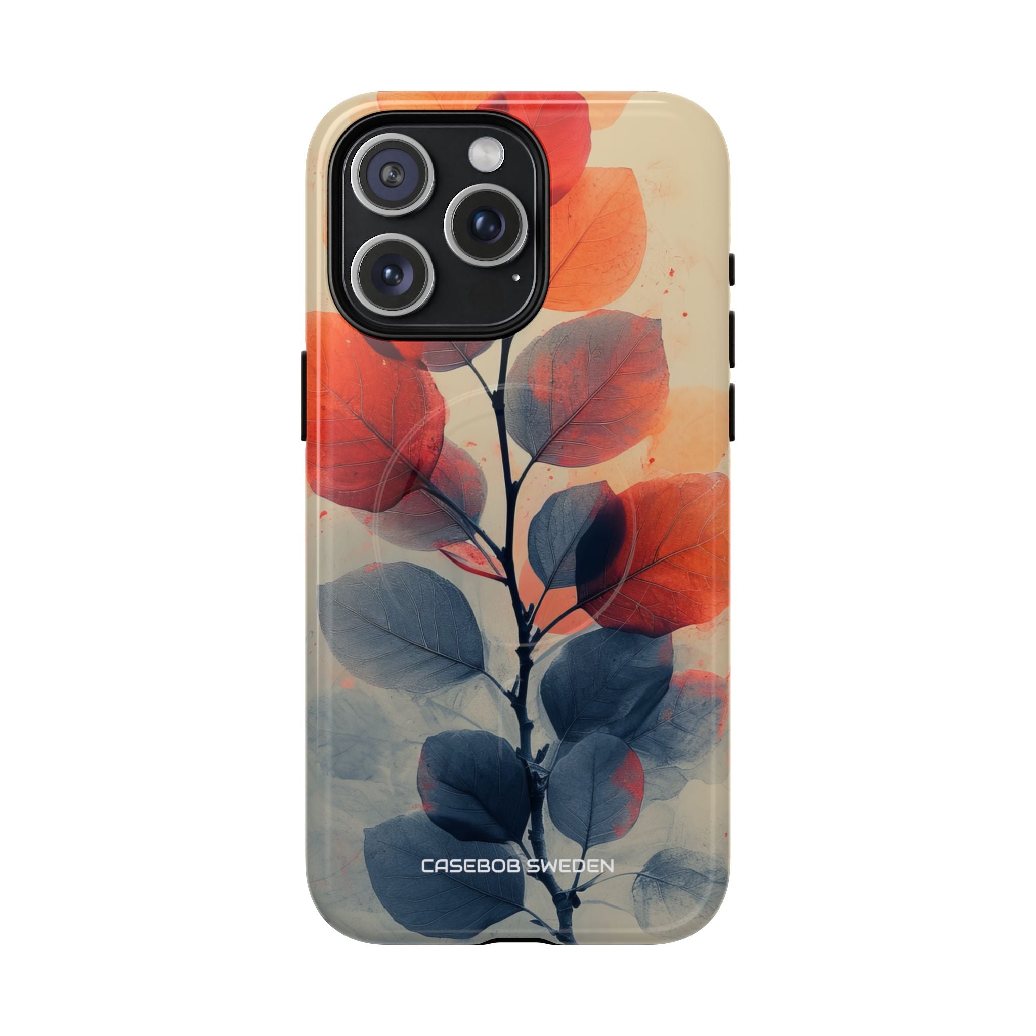 Orange Gray Leaves - Tough + MagSafe® iPhone 15 Phone Case