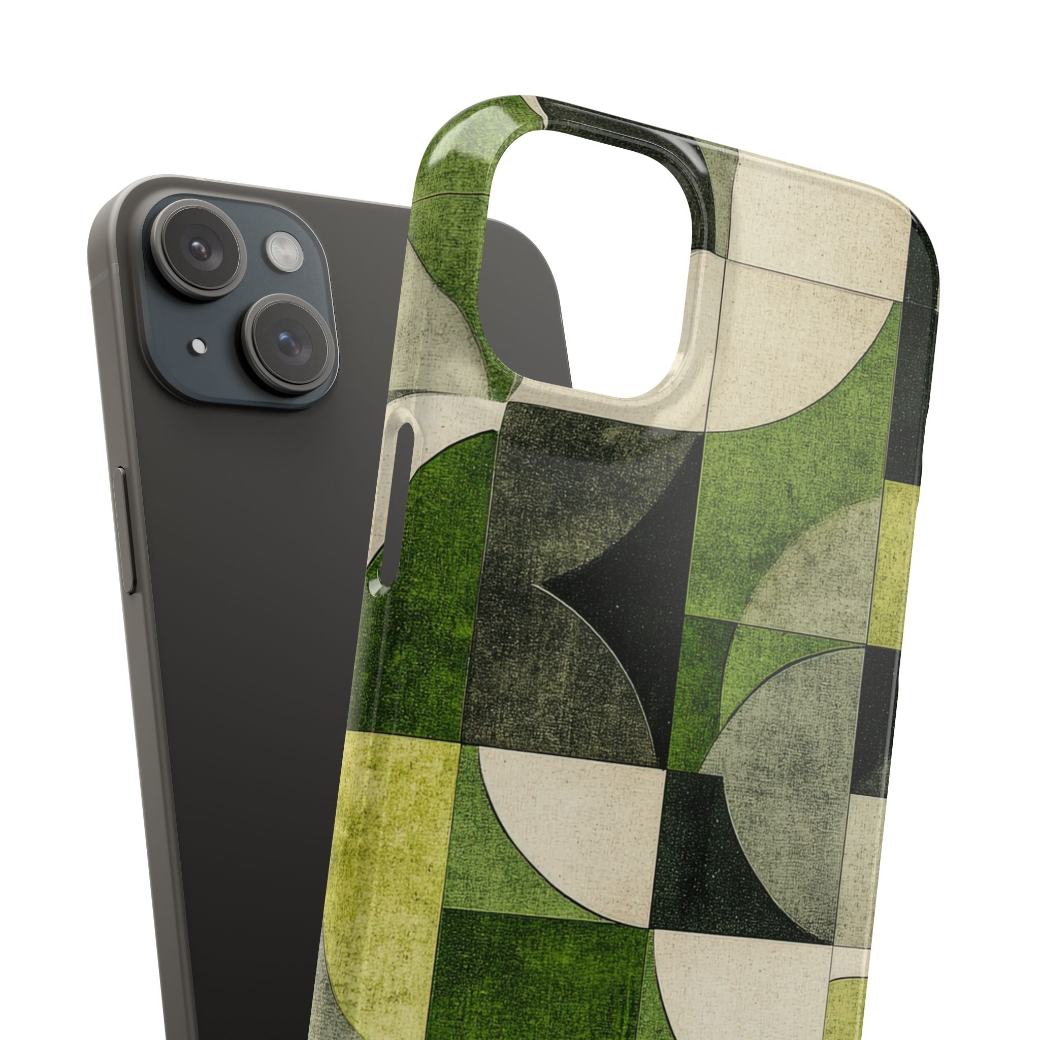 Green Geometric Harmony - Slim iPhone 15 Phone Case