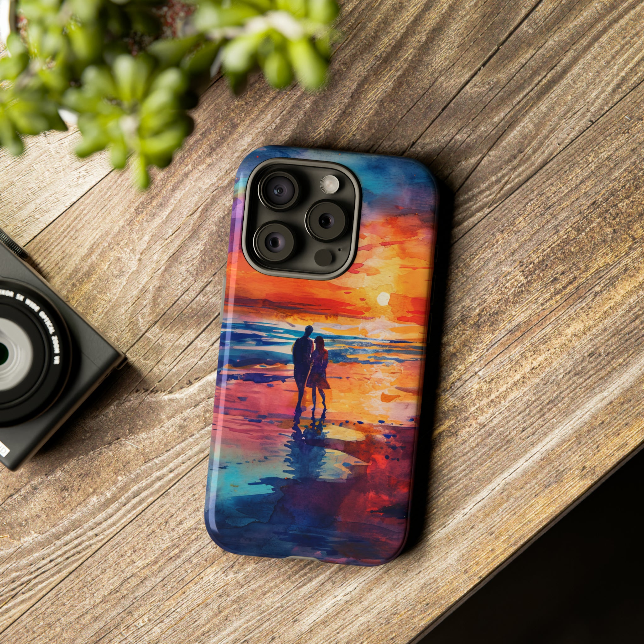 Beach Sunset Love Silhouettes - Protective Phone Case