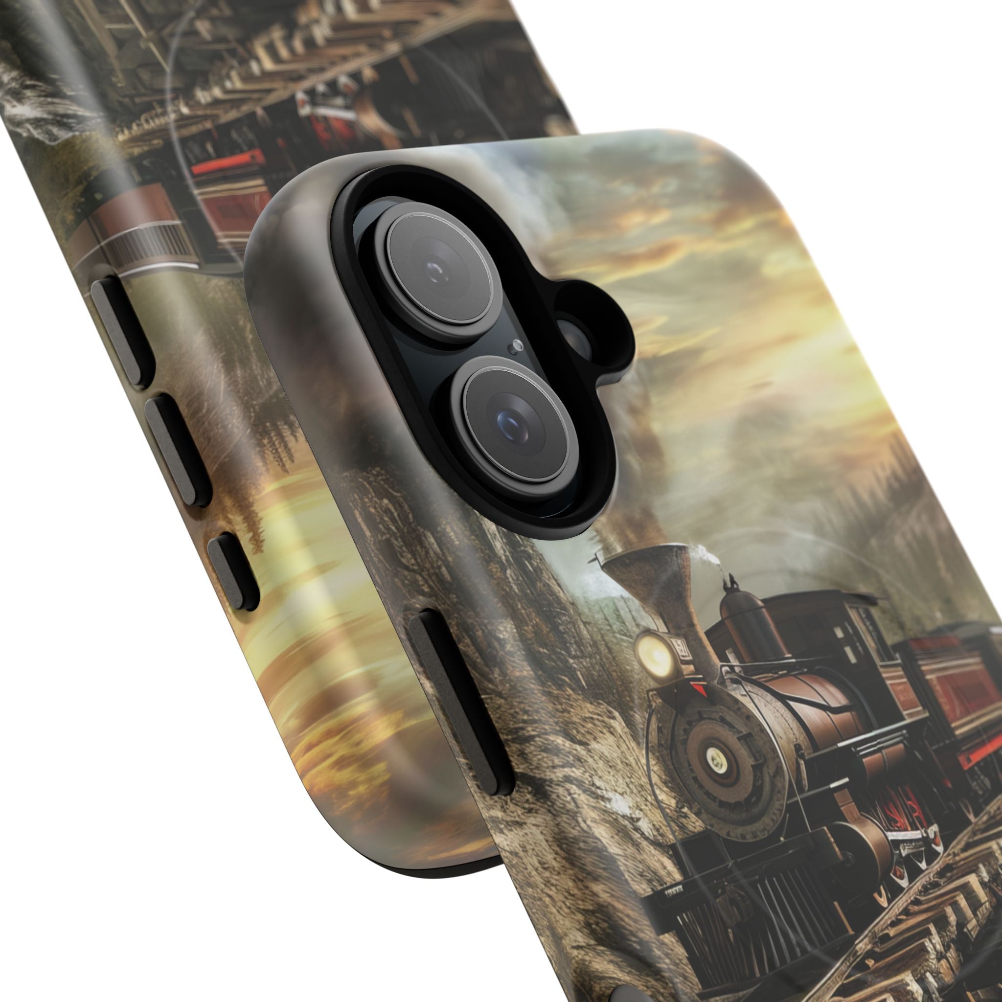 Vintage Steam Train Crossing Mountain Bridge iPhone 16 | Tough+ Phone Case