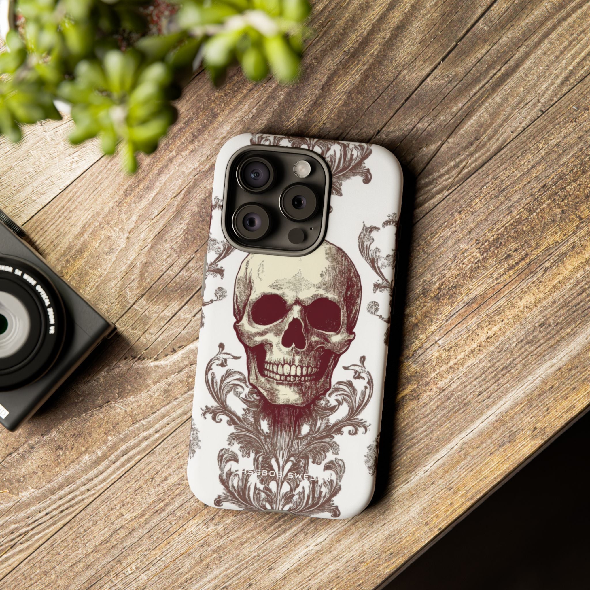 Gothic Skulls and Ornate Foliage iPhone 15 - Tough Phone Case