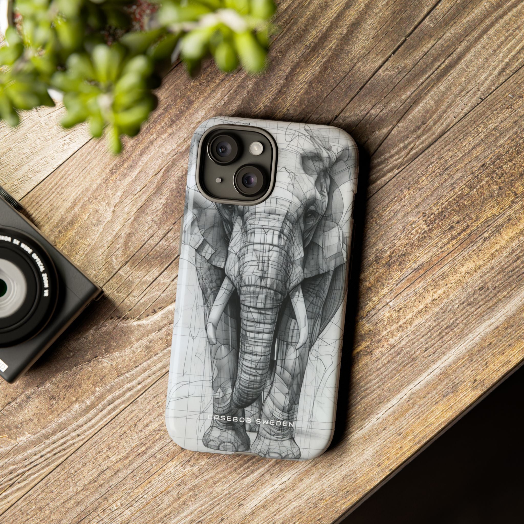 Elephant Line Geometry iPhone 15 - Tough Phone Case