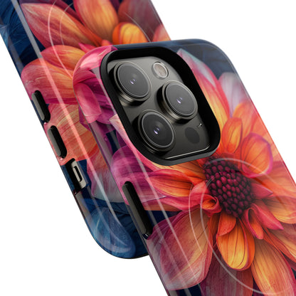 Floral Harmony Orange Blue - Tough + MagSafe® iPhone 14 Phone Case