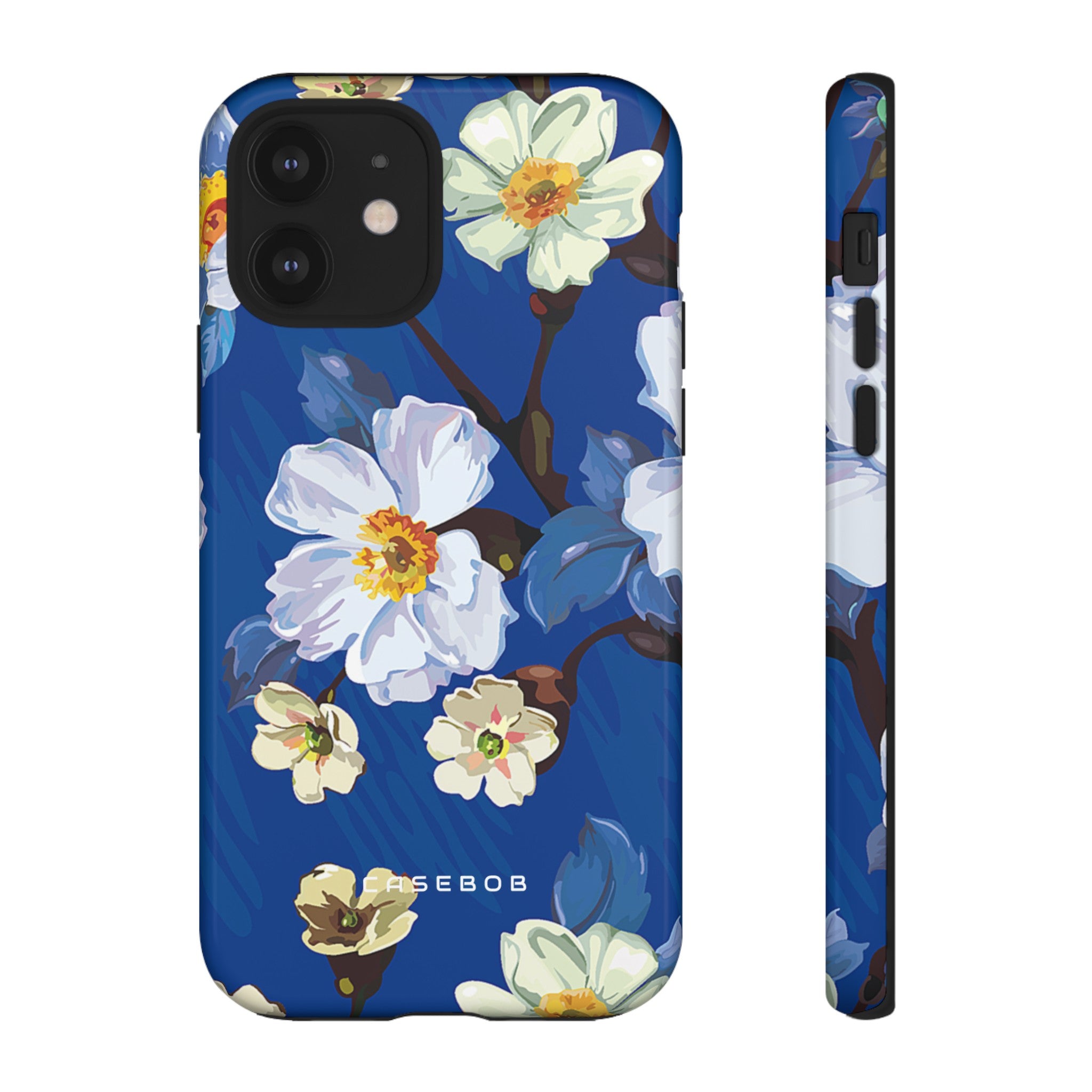 Elegant Flower on Blue iPhone Case | Tough