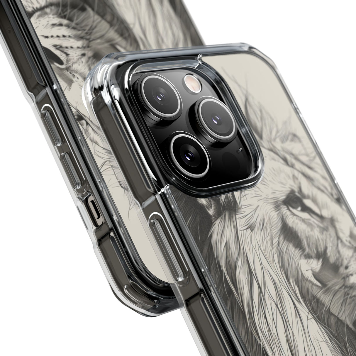 Majestätischer Linienlöwe – Handyhülle für iPhone (Clear Impact – Magnetisch)