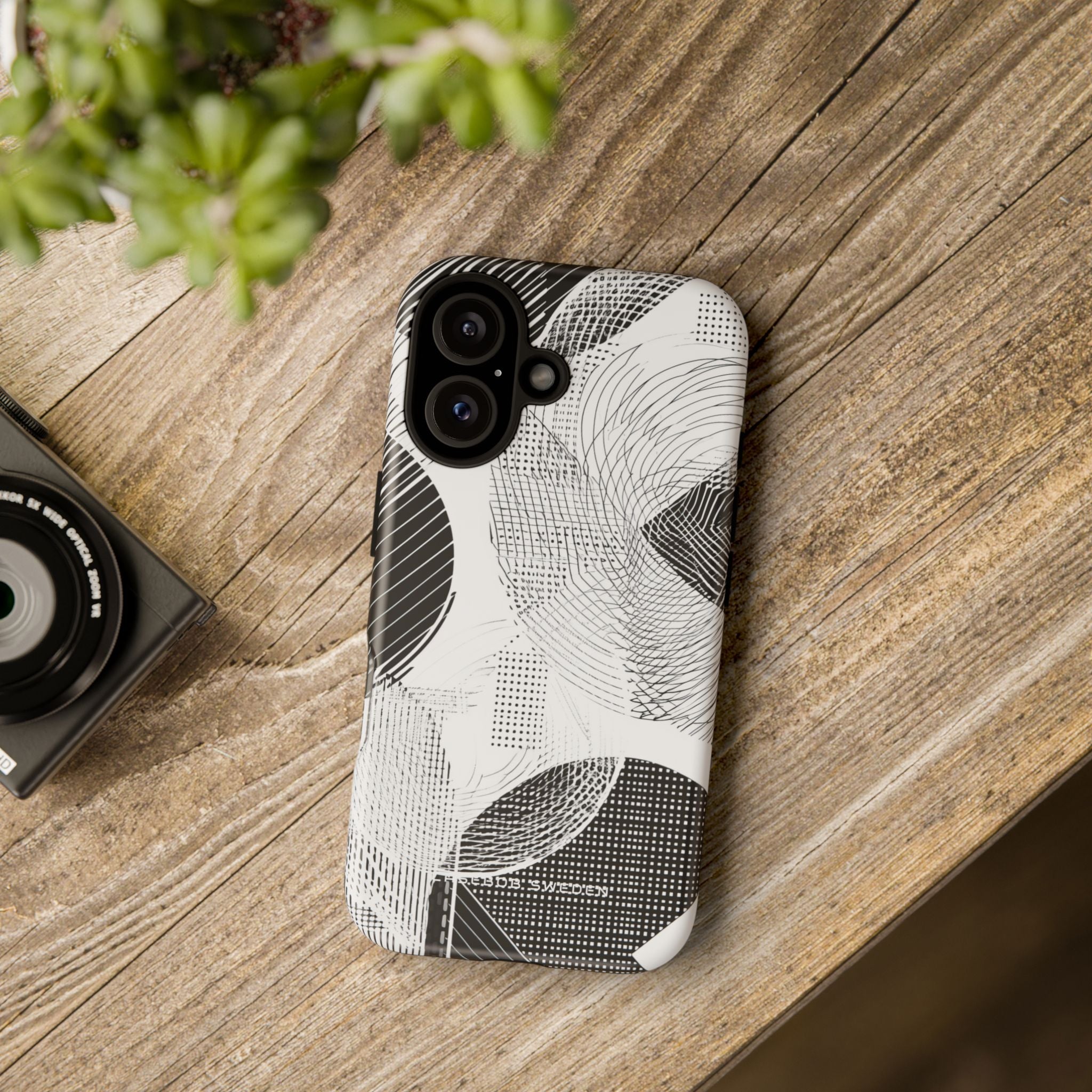 Geometric Monochrome Flow iPhone 16 - Tough Phone Case