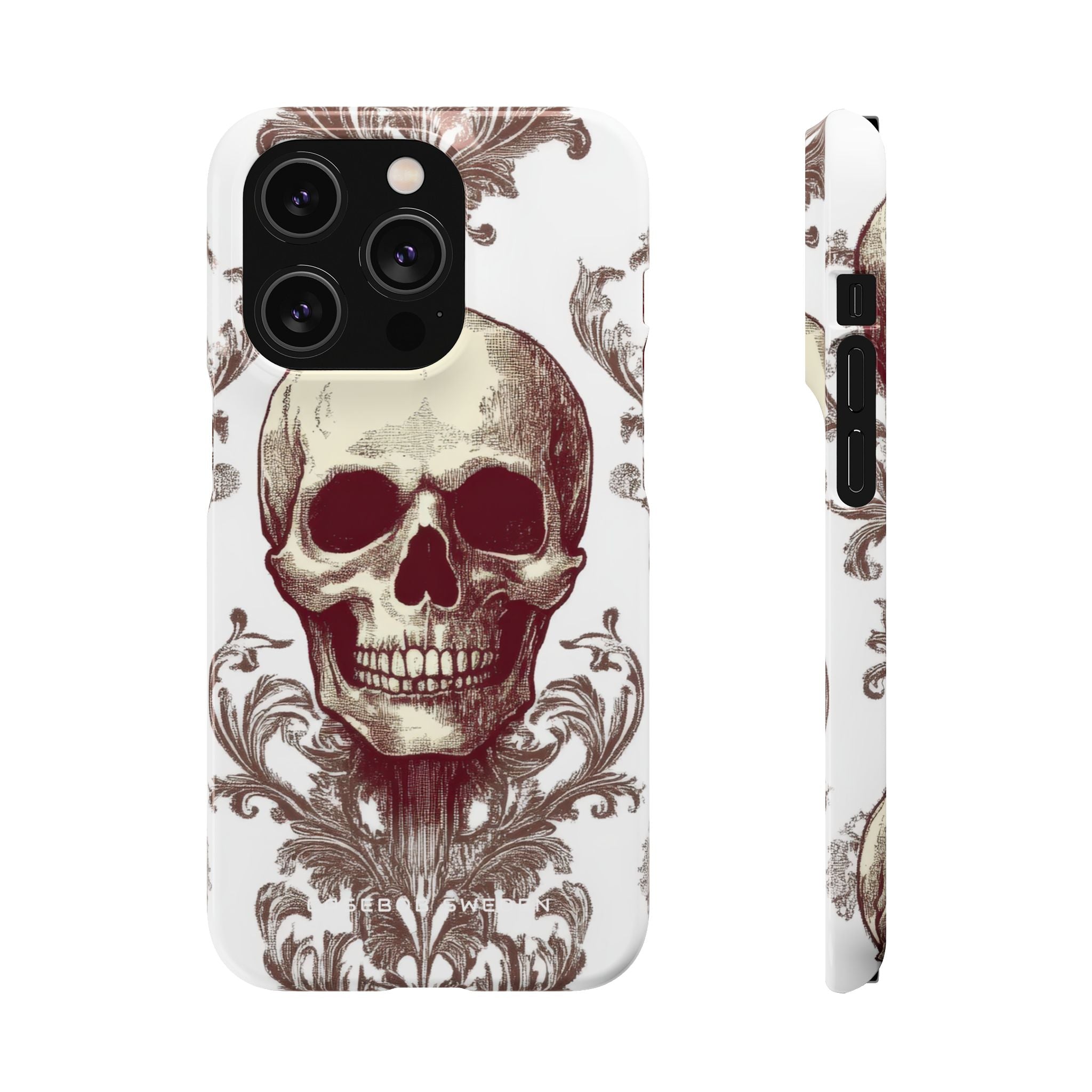 Gothic Skulls and Ornate Foliage iPhone 14 - Slim Phone Case