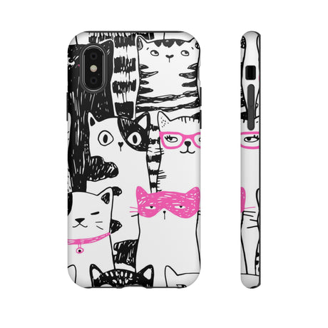 Black & Pink Cat Pattern iPhone Case (Protective) iPhone X Matte Phone Case