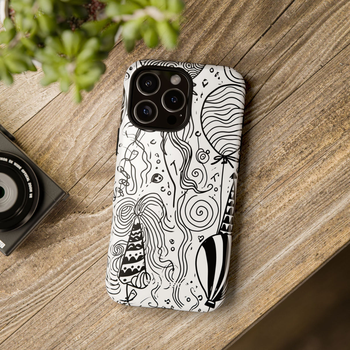 Whimsical Celebration in Black and White - for iPhone 16