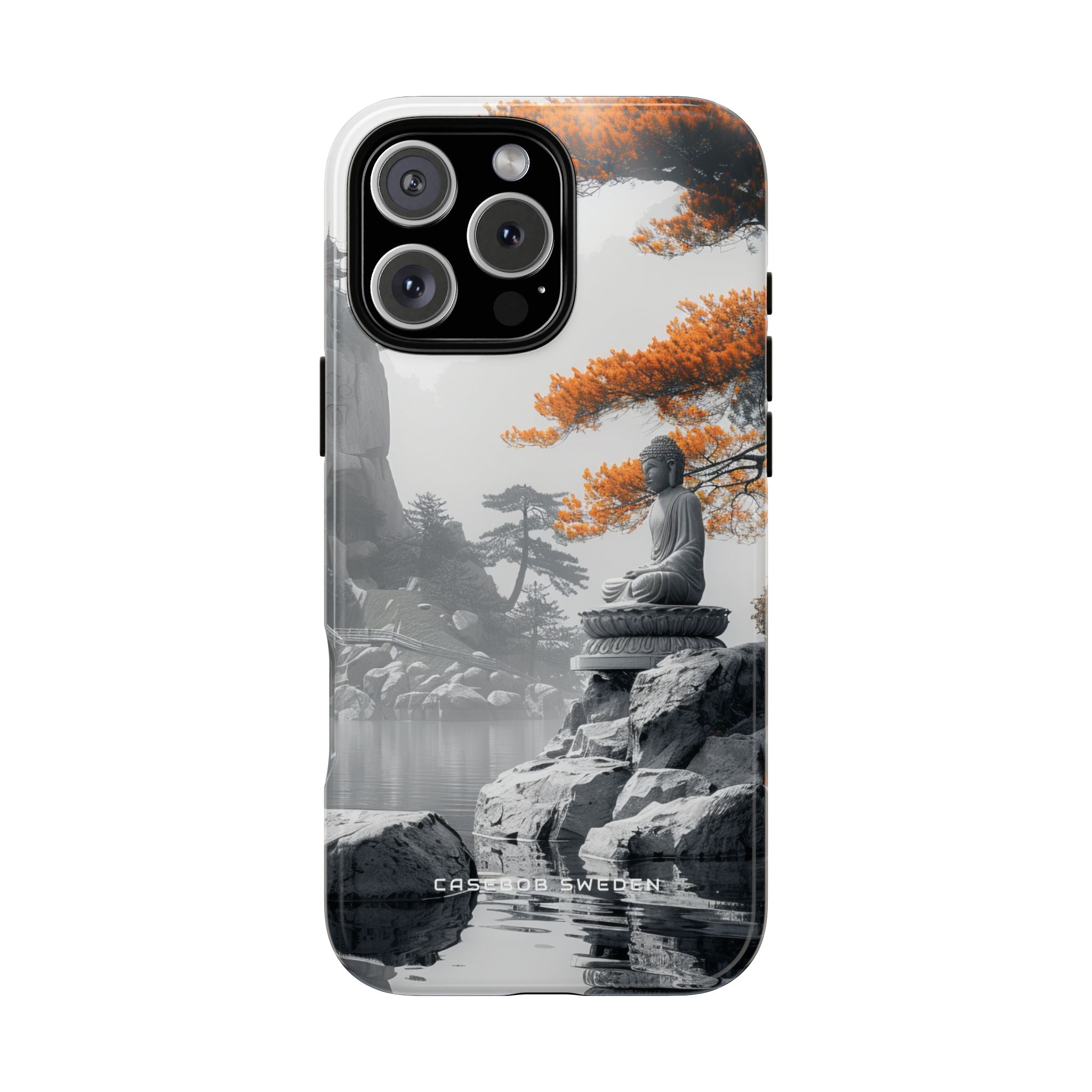 Zen Serenity: Tranquil Landscape with Buddha and Pagoda iPhone 16 - Tough Phone Case