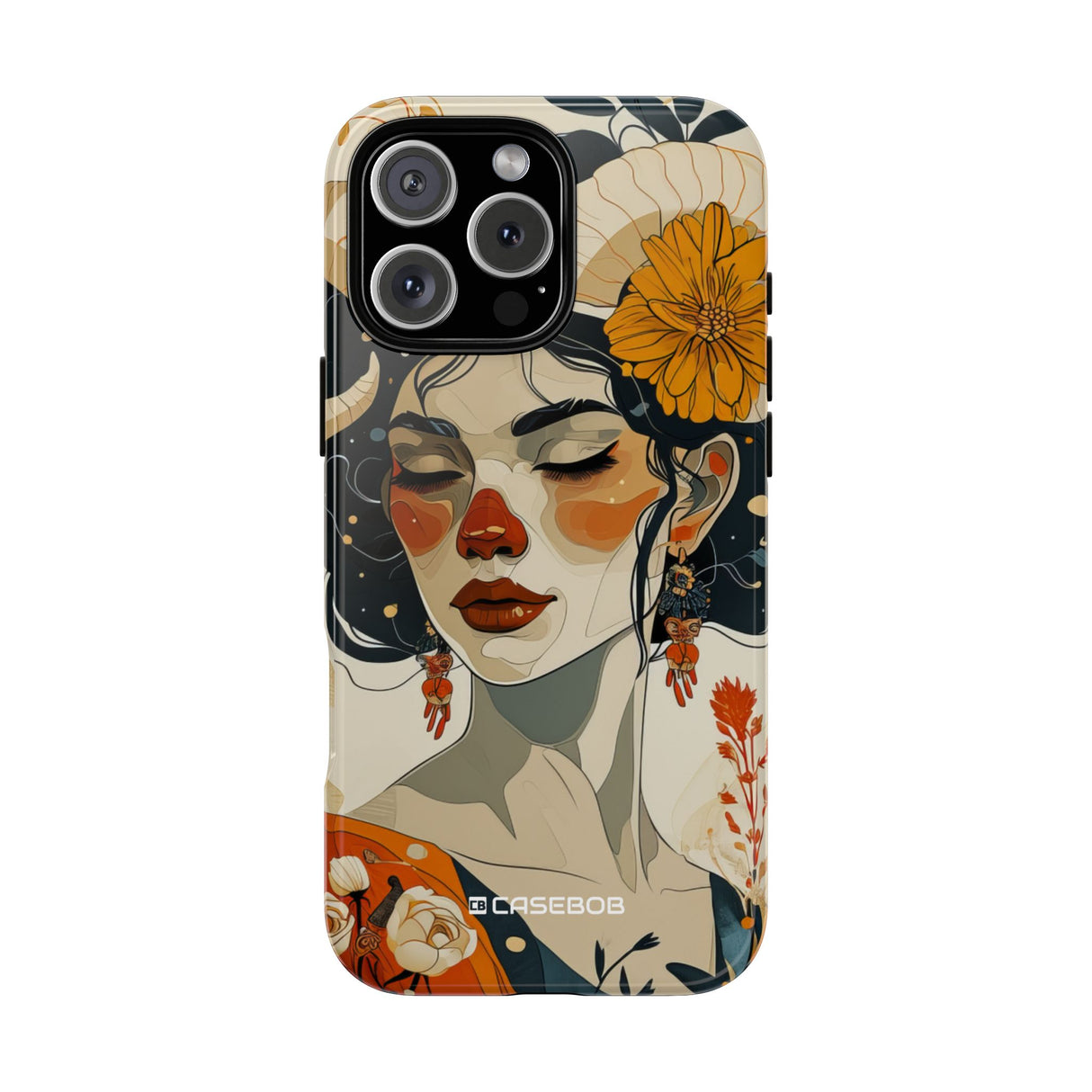 Mythical Serenity: Floral Ram Goddess - for iPhone 16