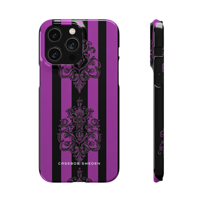 Gothic Elegance with Vertical Stripes and Ornamental Motifs iPhone 14 - Slim Phone Case