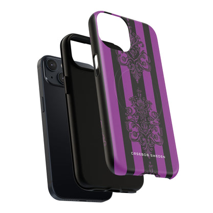 Gothic Elegance with Vertical Stripes and Ornamental Motifs iPhone 14 | Tough+ Phone Case