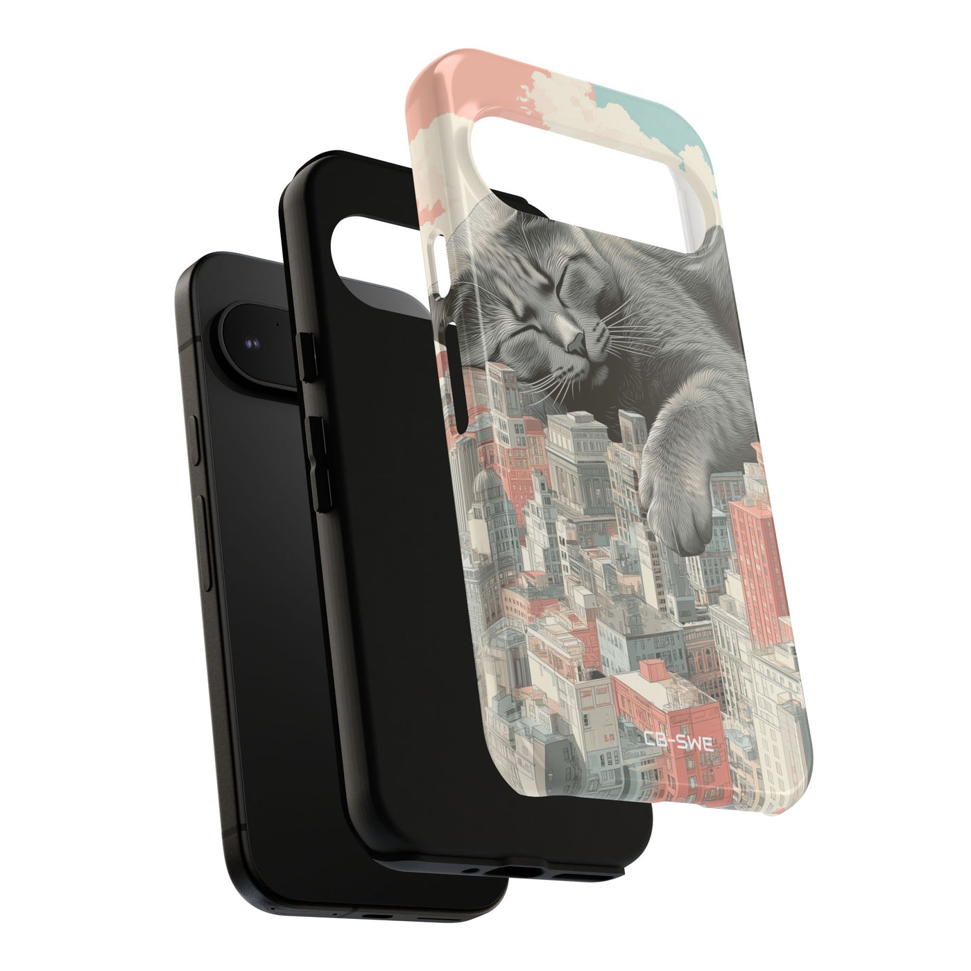 Cat Rests Over City - Google Pixel Case