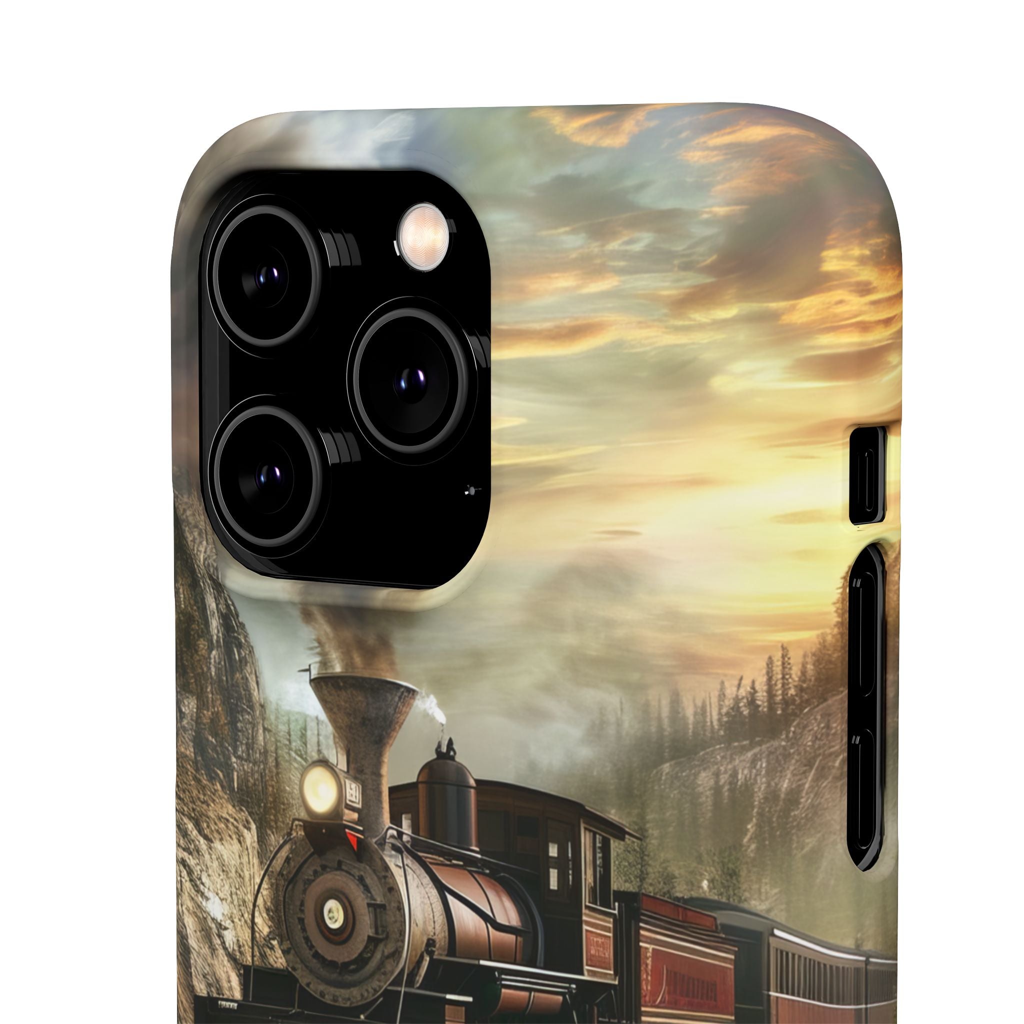 Vintage Steam Train Crossing Mountain Bridge iPhone 14 - Slim Phone Case