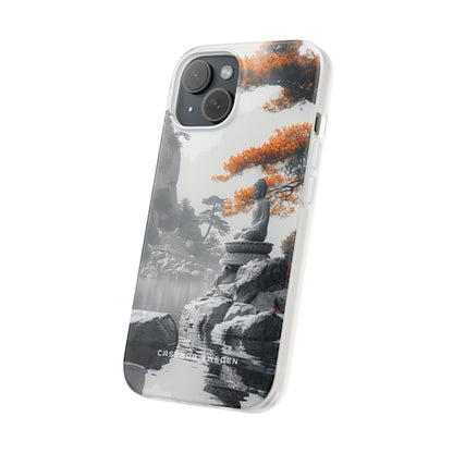 Zen Serenity: Tranquil Landscape with Buddha and Pagoda iPhone 15 - Flexi Phone Case