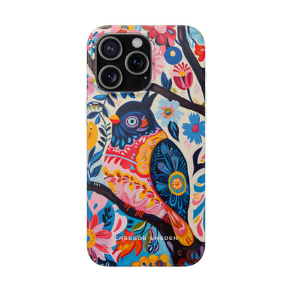 Whimsical Vintage Owl with Floral Charm iPhone 15 - Flexi Phone Case