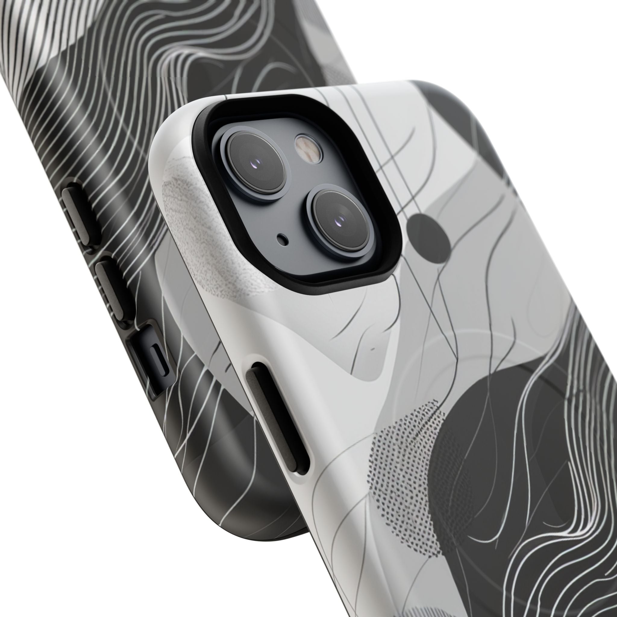 Fluid Rhythms: Monochrome Line Flow iPhone 14 | Tough+ Phone Case