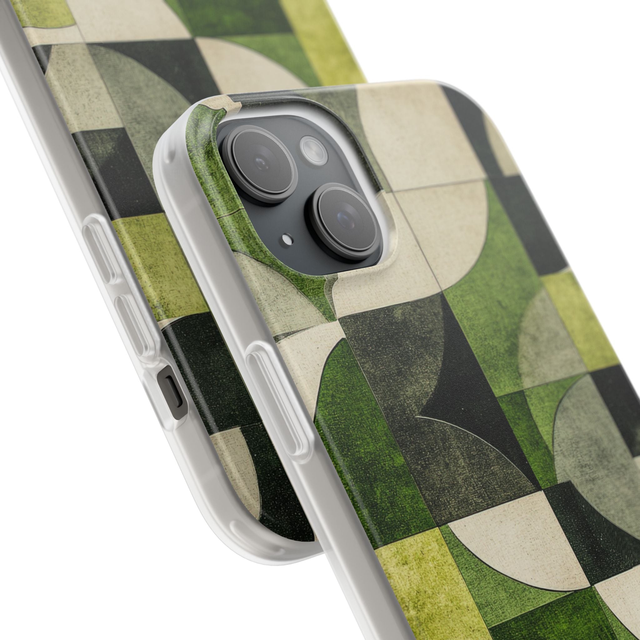 Green Geometric Harmony - Flexi iPhone 15 Phone Case