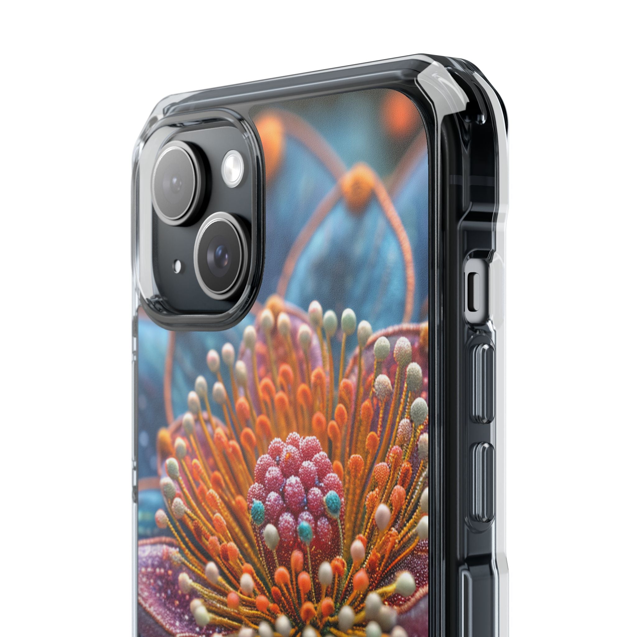 Blue-Orange Floral Swirl - Clear Impact iPhone 15 Phone Case