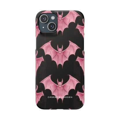 Gothic Pink Bats Aflame iPhone 15 - Slim Phone Case