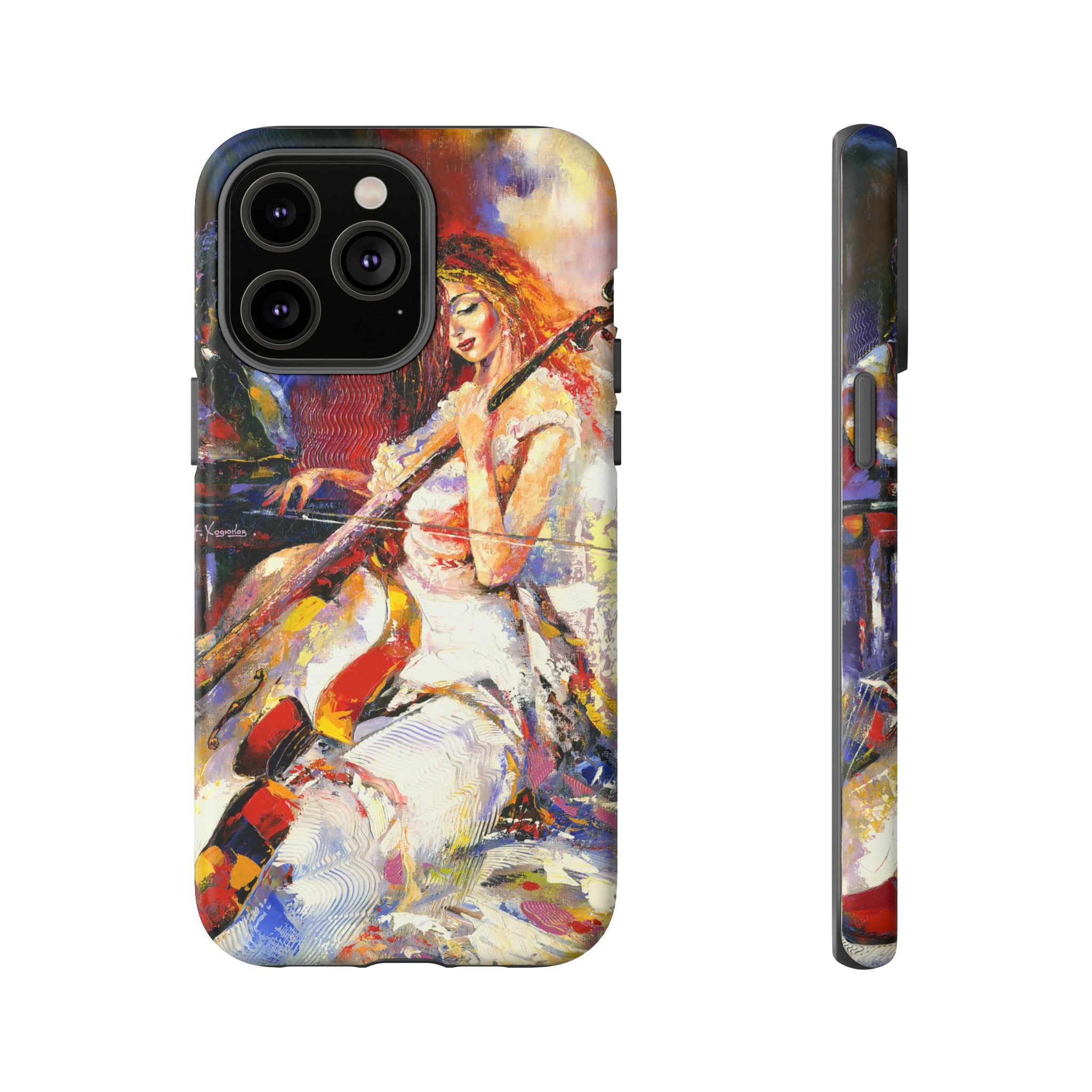 Oil panting - Girl playing Violoncello - Protective Phone Case