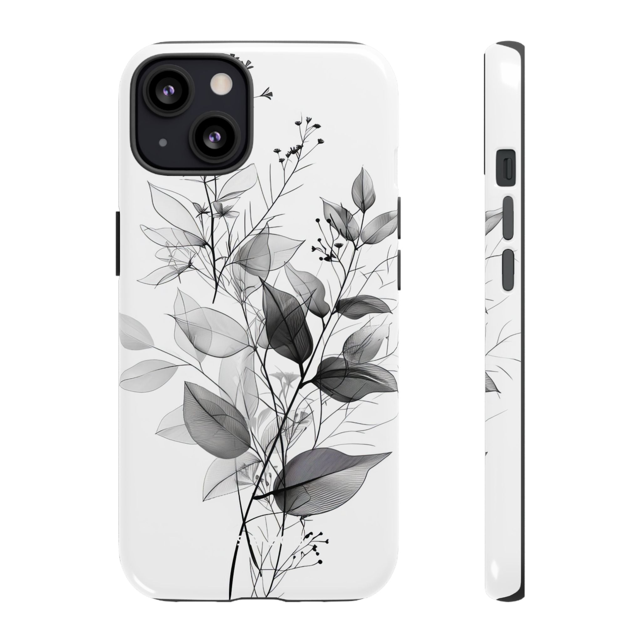 Veined Leaves Gray iPhone 13 Case - Tough