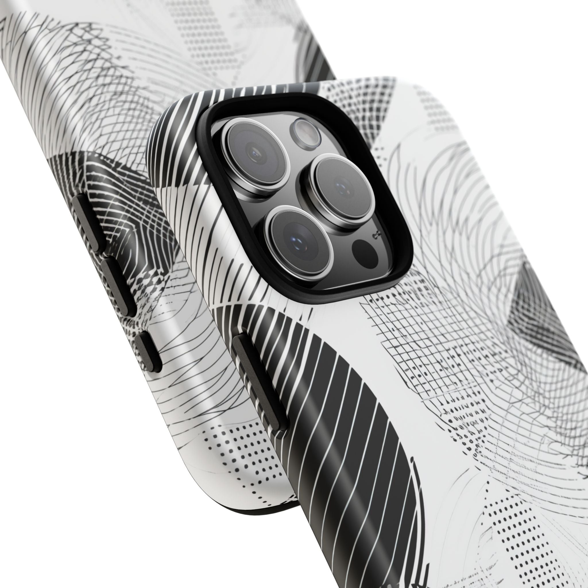 Geometric Monochrome Flow iPhone 16 - Tough Phone Case