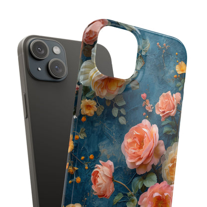 Blue Floral Elegance - Slim iPhone 15 Phone Case