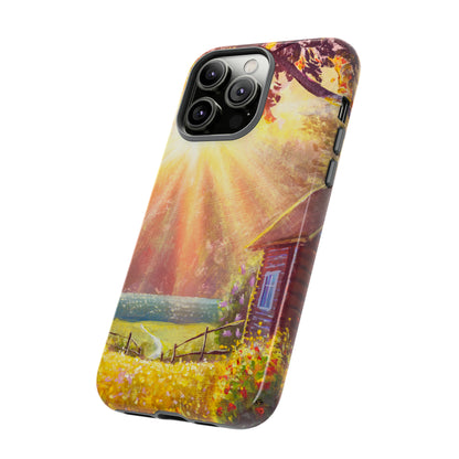 Flower Bushes Wooden House - Protective Phone Case