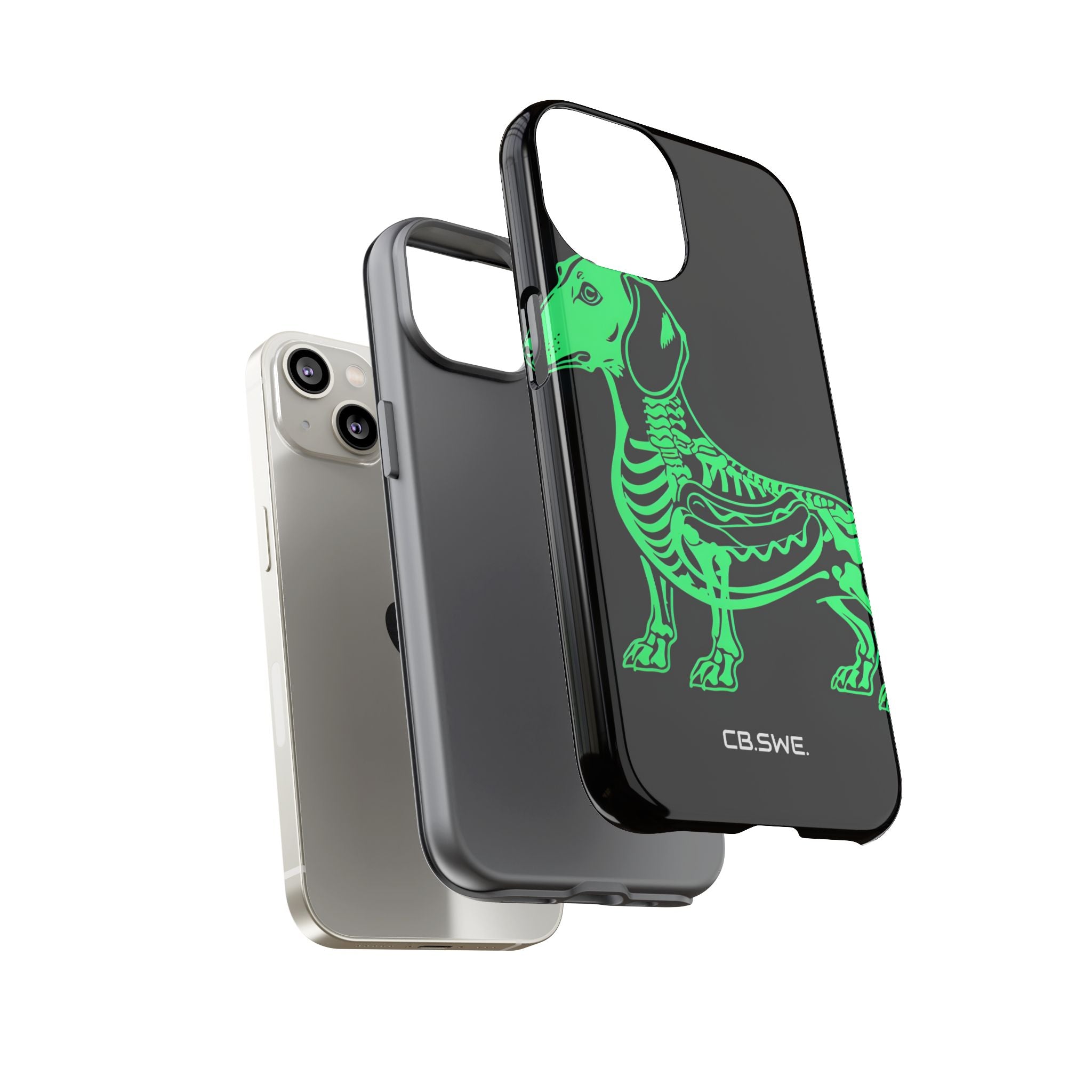 Neon Green Dachshund X-Ray Illustration Hotdog Phone Cover iPhone 14 - Tough