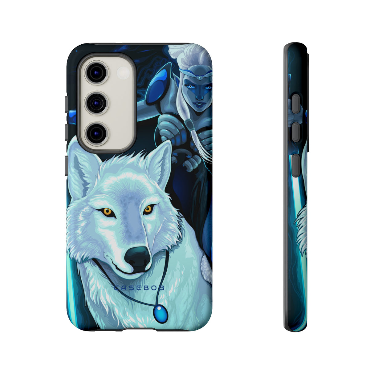 Elf with white wolf - Protective Phone Case