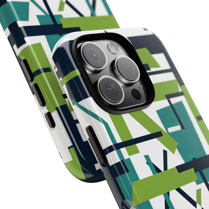 Green Geometry Glide iPhone 16 - Tough Phone Case