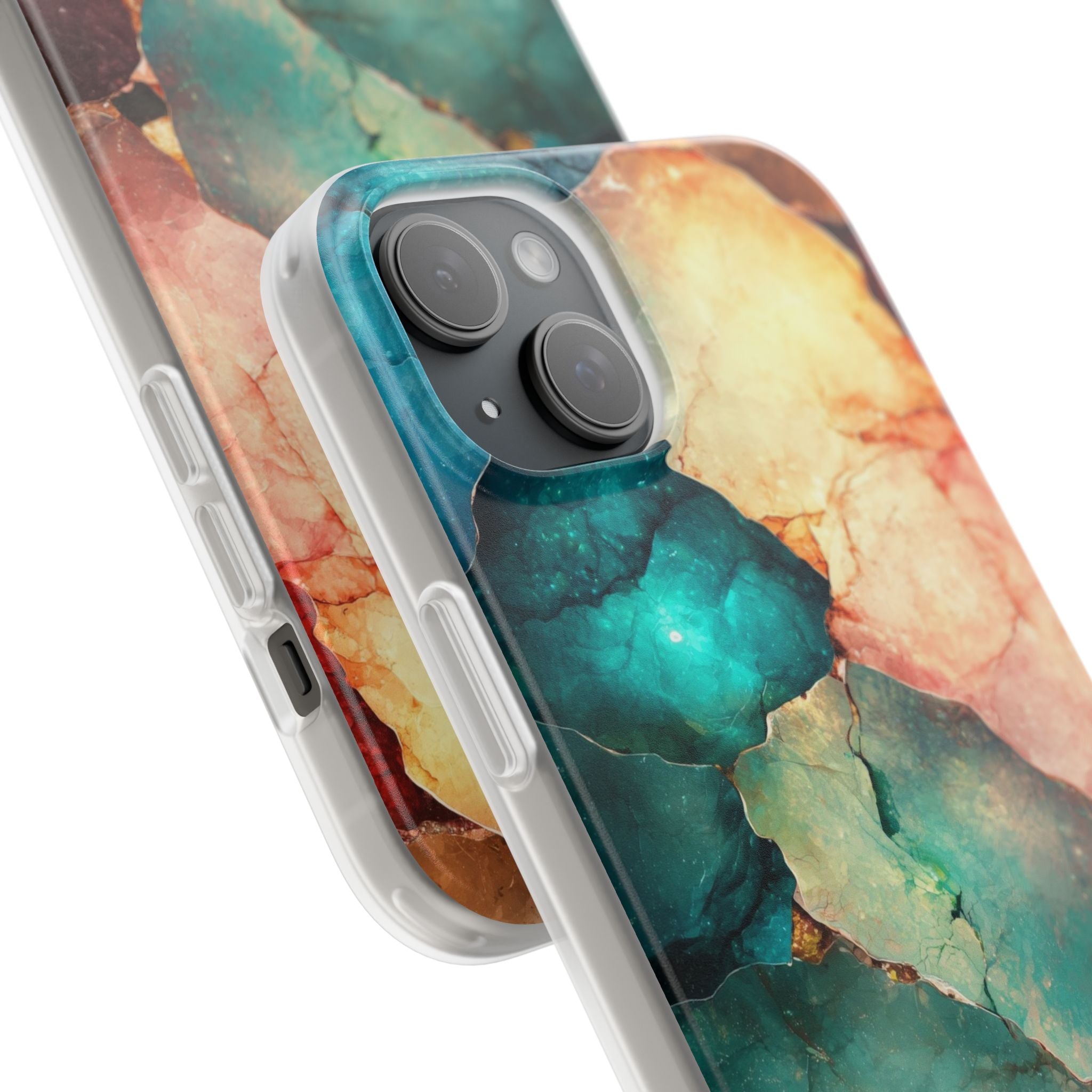 Teal Mosaic Veins iPhone 15 Plus Case - Soft