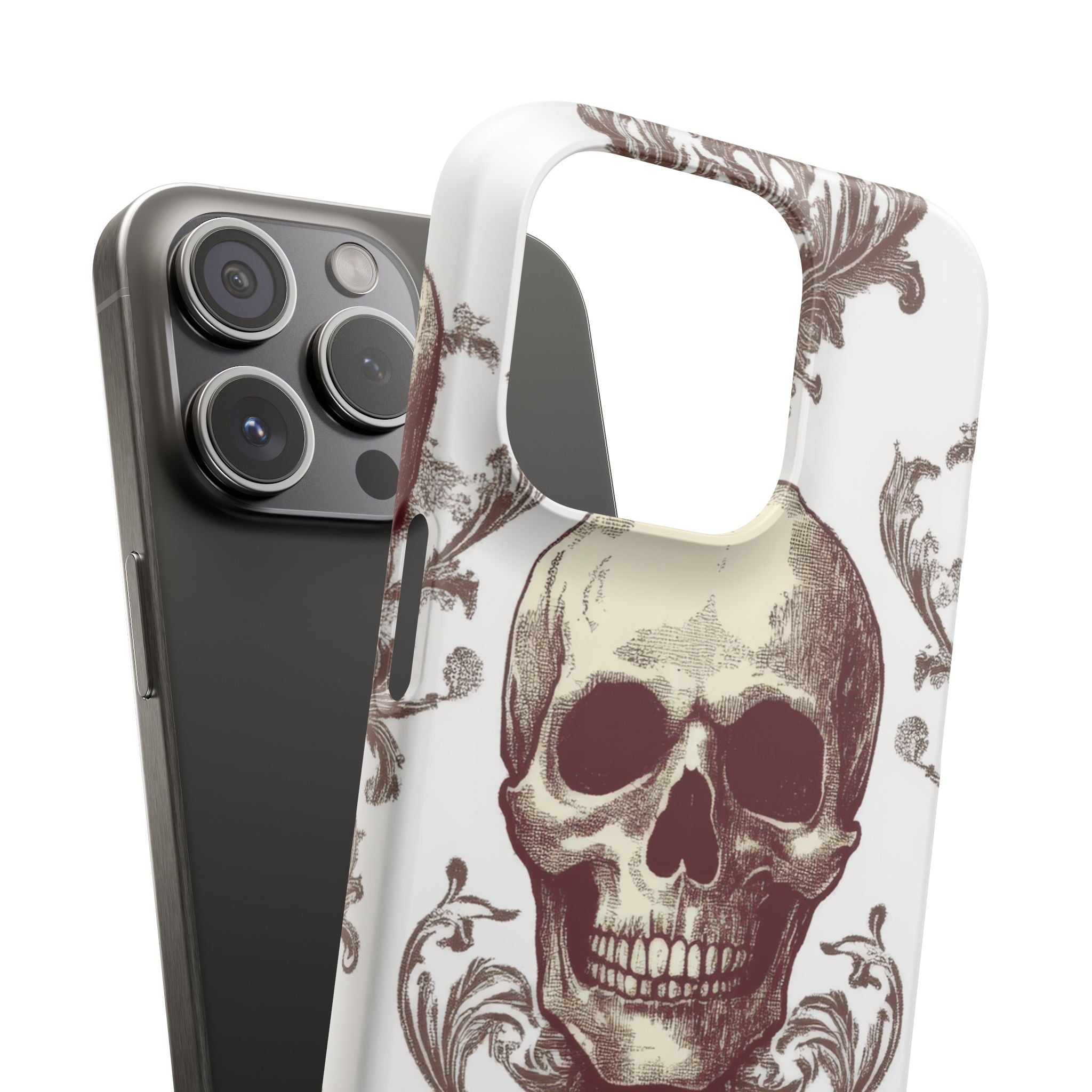 Gothic Skulls and Ornate Foliage iPhone 15 - Slim Phone Case