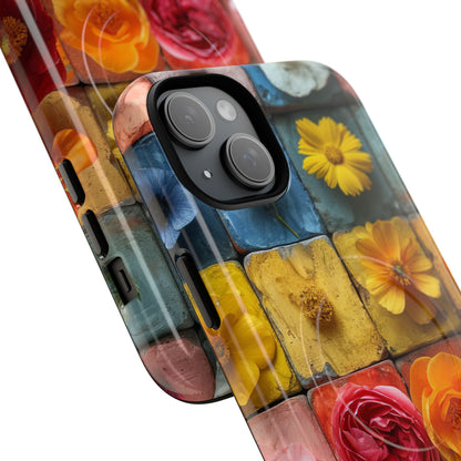 Vibrant Floral Tiles - Tough + MagSafe® iPhone 15 Phone Case