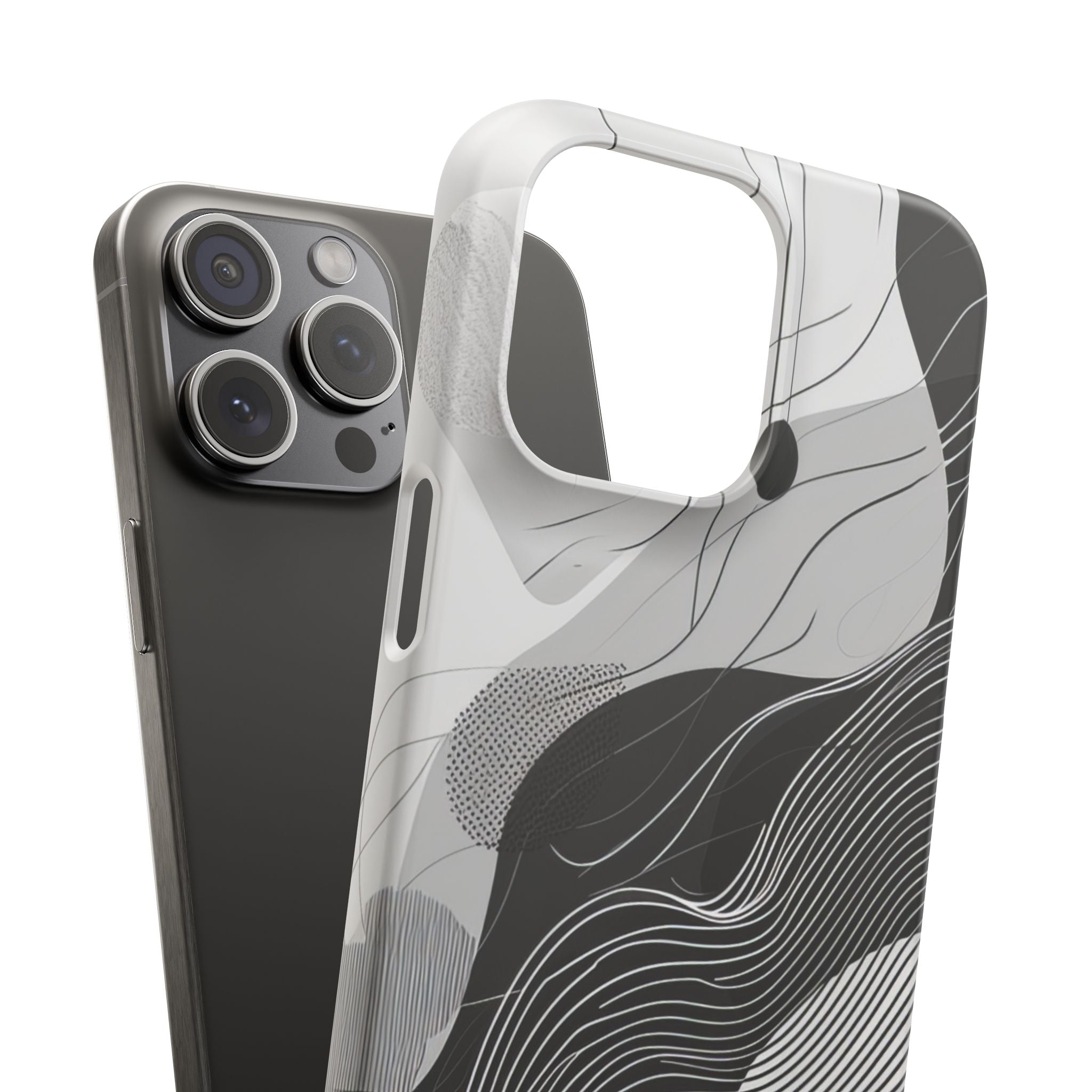 Fluid Rhythms: Monochrome Line Flow iPhone 15 - Slim Phone Case