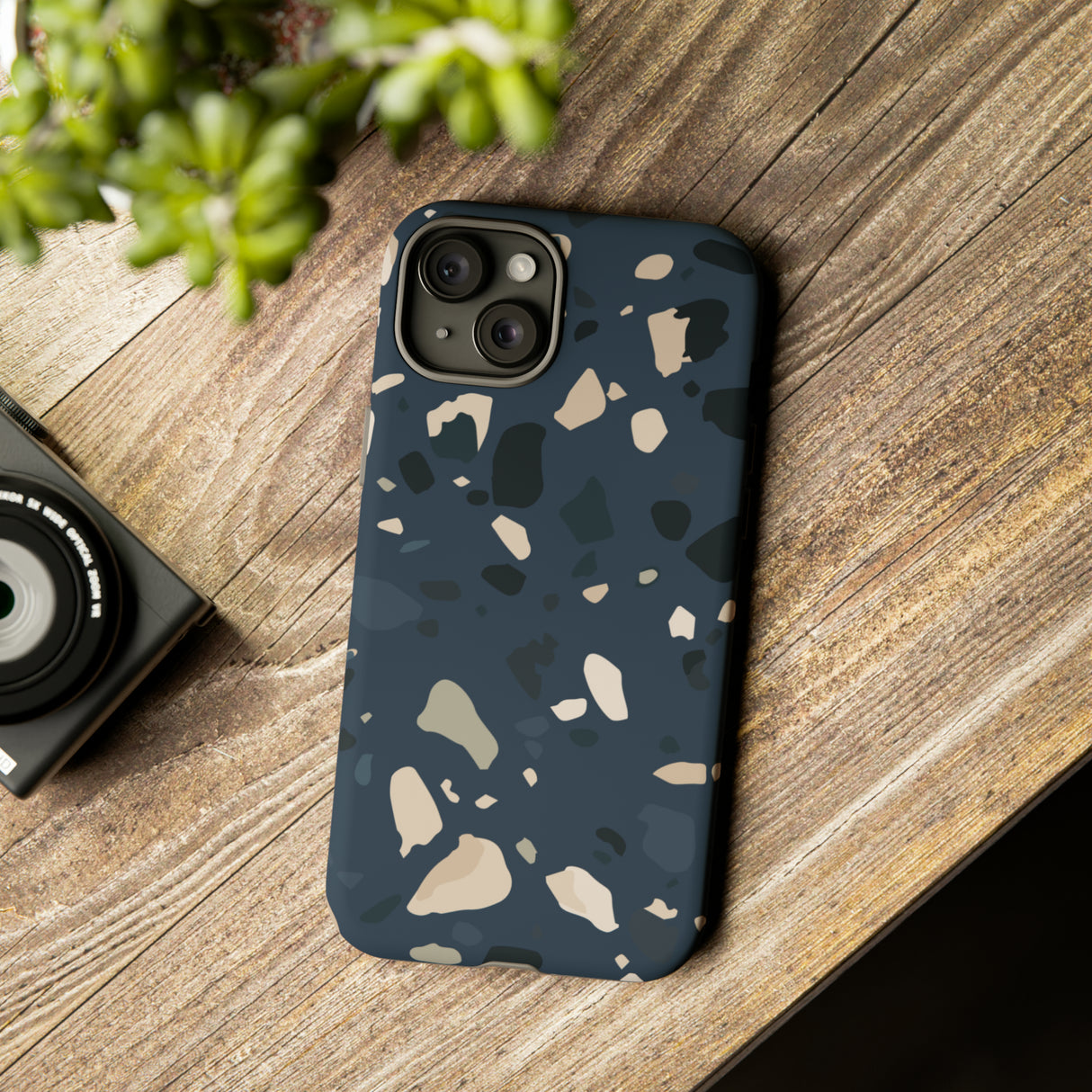 Dark Blue Terrazzo - Protective Phone Case